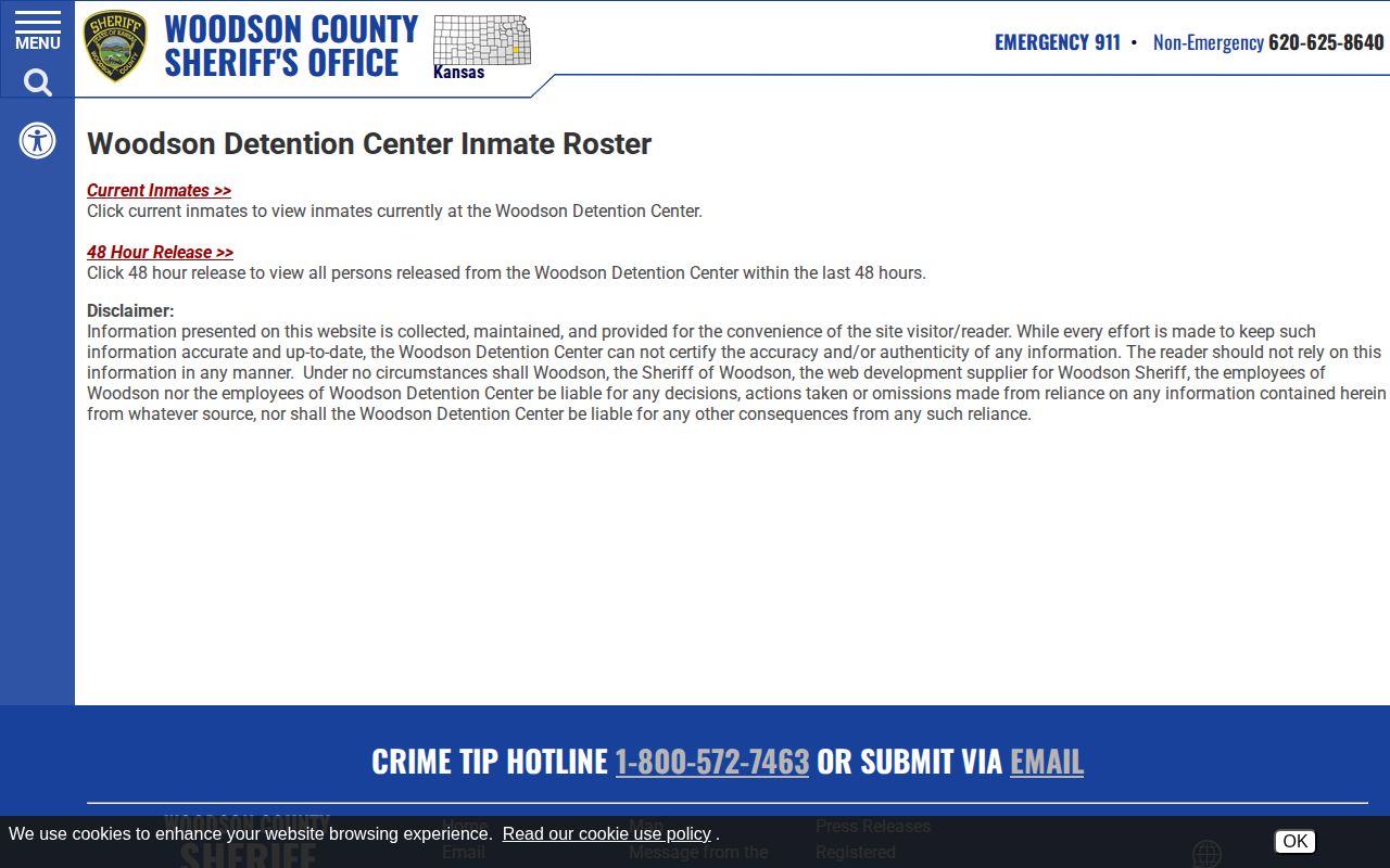 Woodson County jail roster current and release search choices