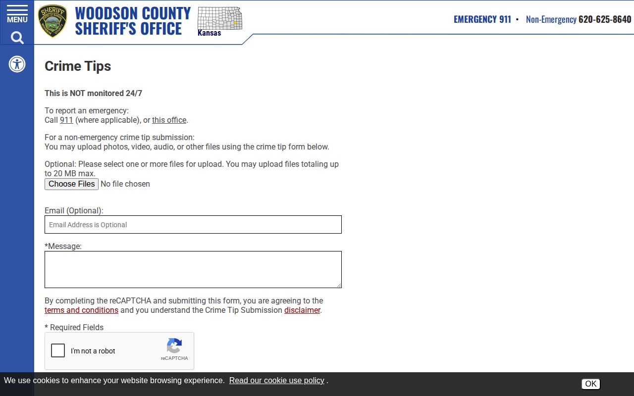 Woodson County wanted fugitive crime tip submission form