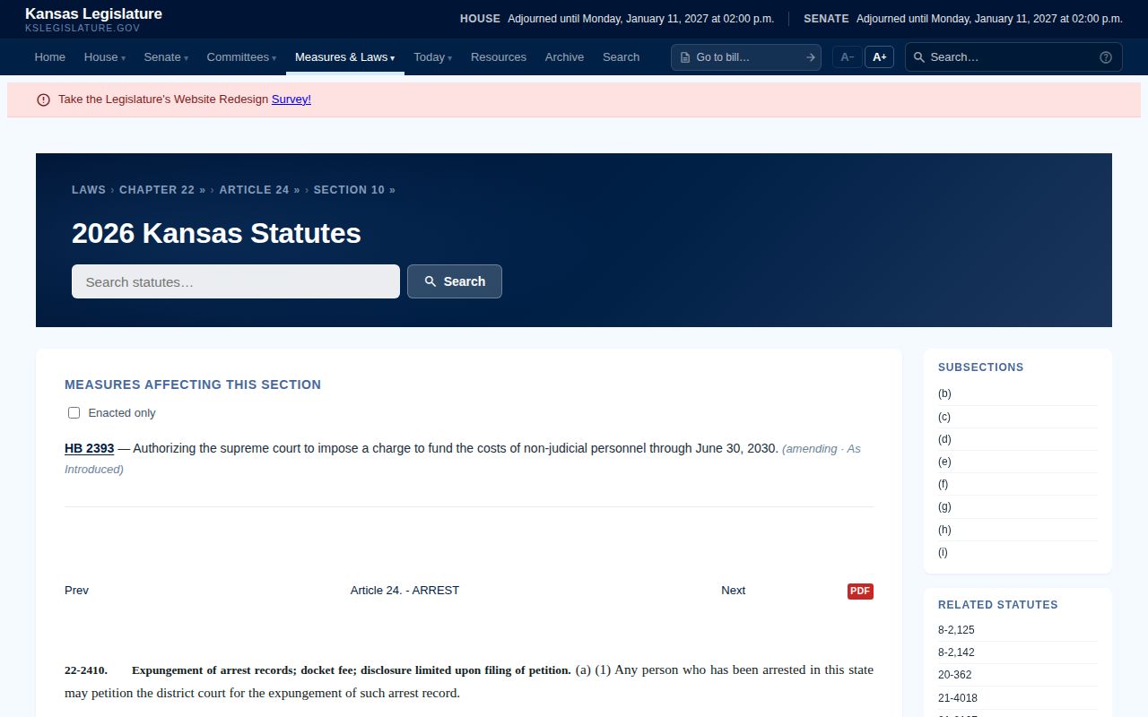 Woodson County arrest record expungement statute